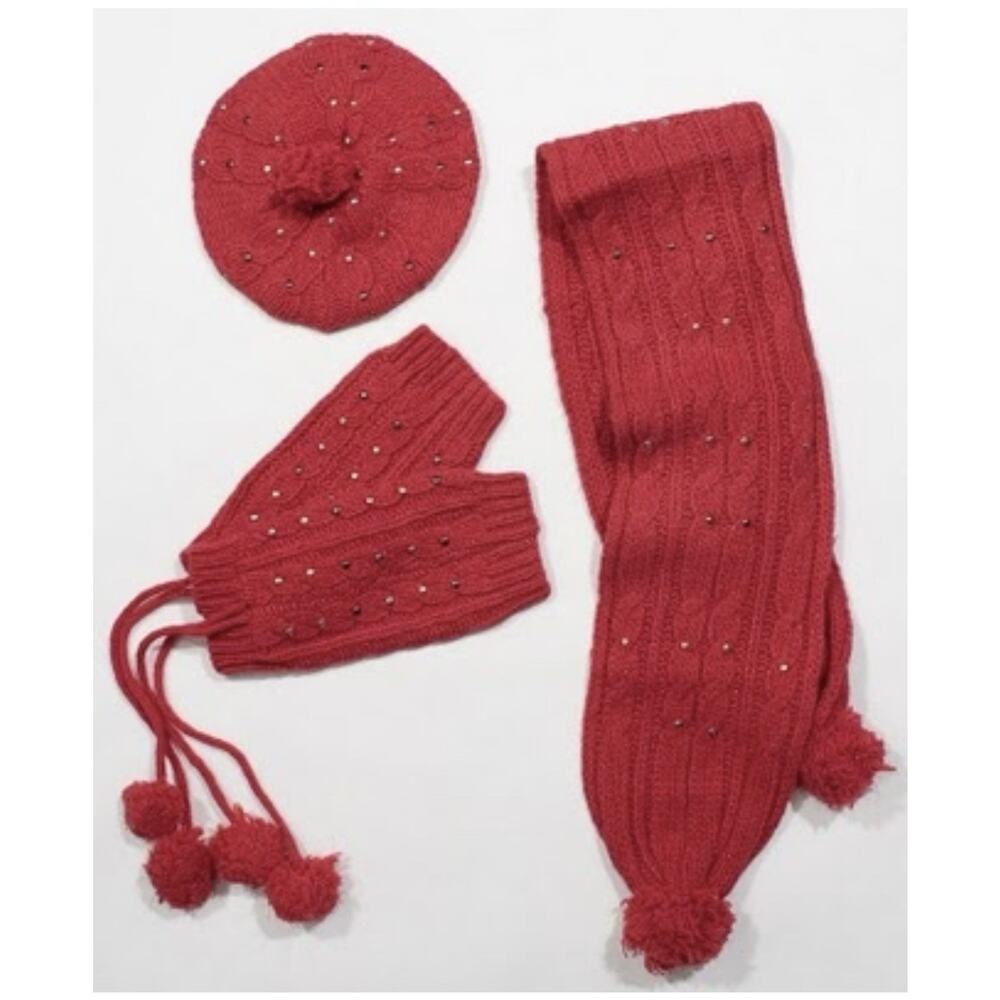 Monna Lisa Girl’s 4 piece Winter set Hat Scarf leg warmers 12 month Wool blend